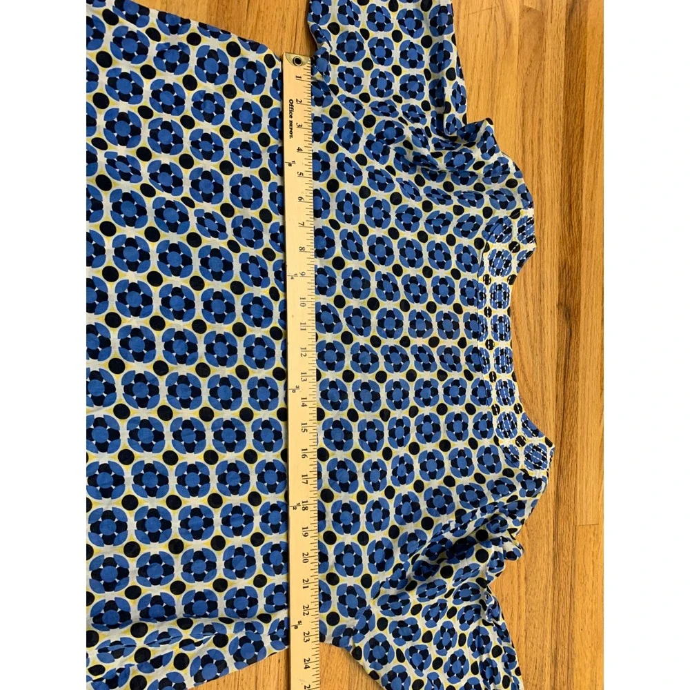 Talbots Women's 2X Tunic Top Blue Yellow Geometric Floral Cotton Split Neck